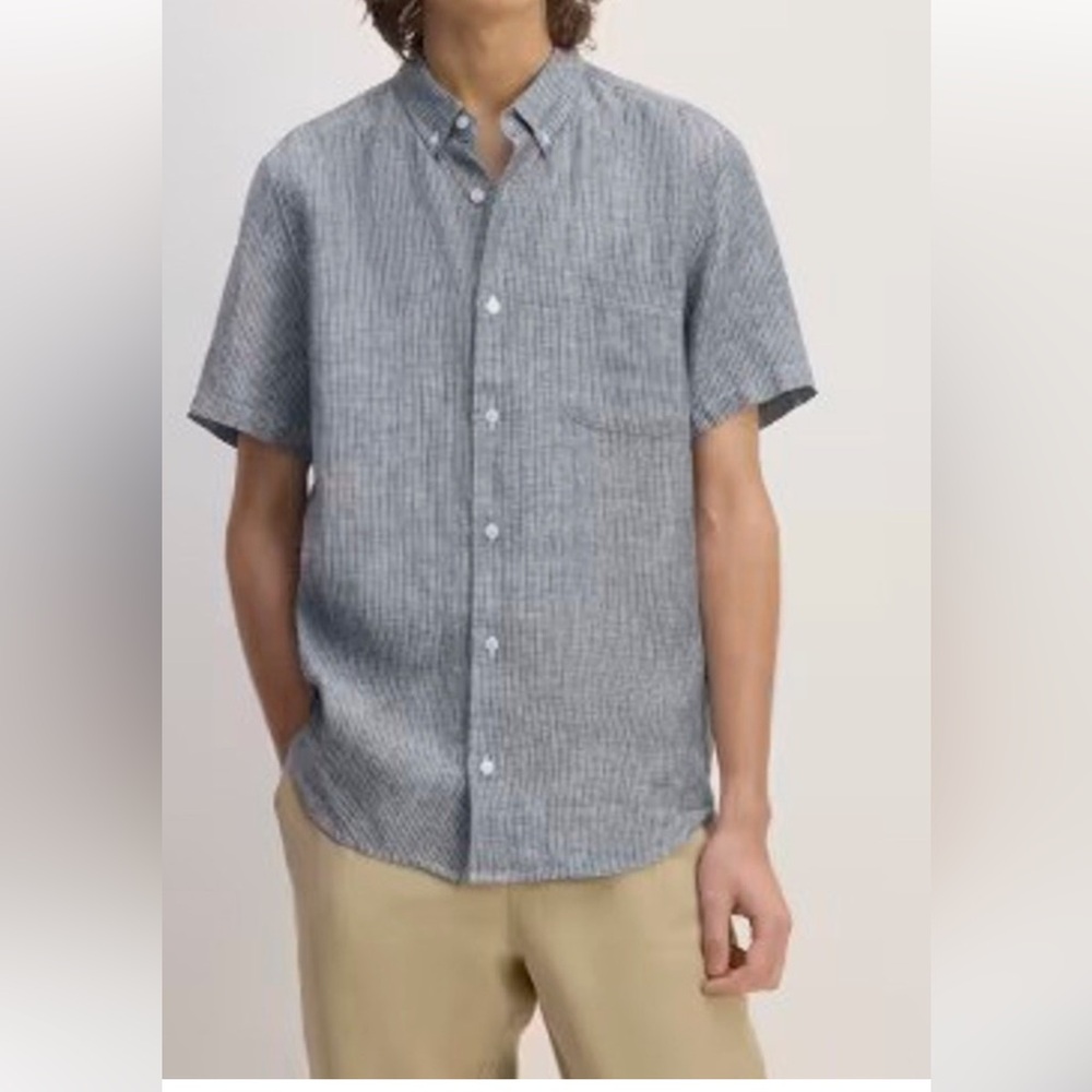 NEW Everlane Men's Blue Striped linen Shirt size XXL